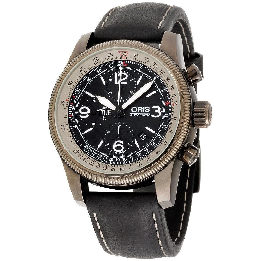 Oris Men&#39;s 67576484264LSBLK Big Crown Chronograph Brown Leather Watch