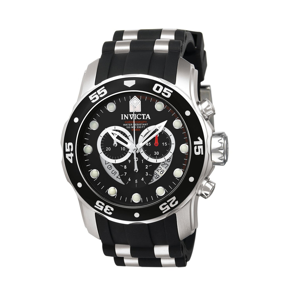 Invicta Men&#39;s 6977 Pro Diver Scuba Chronograph Black and Silver Inserts Polyurethane Watch