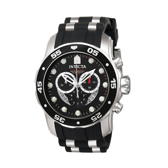 Invicta Men's 6977 Pro Diver Scuba Chronograph Black and Silver Inserts Polyurethane Watch
