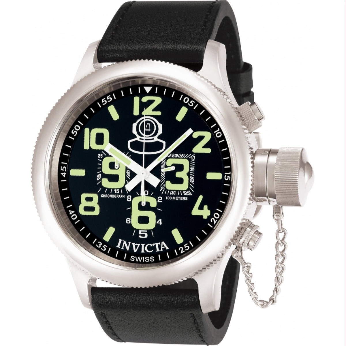 Invicta Men's 7000 Russian Diver Round Chronograph Black Leather Watch