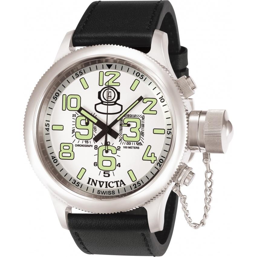 Invicta Men's 7001 Russian Diver Round Chronograph Black Leather Watch