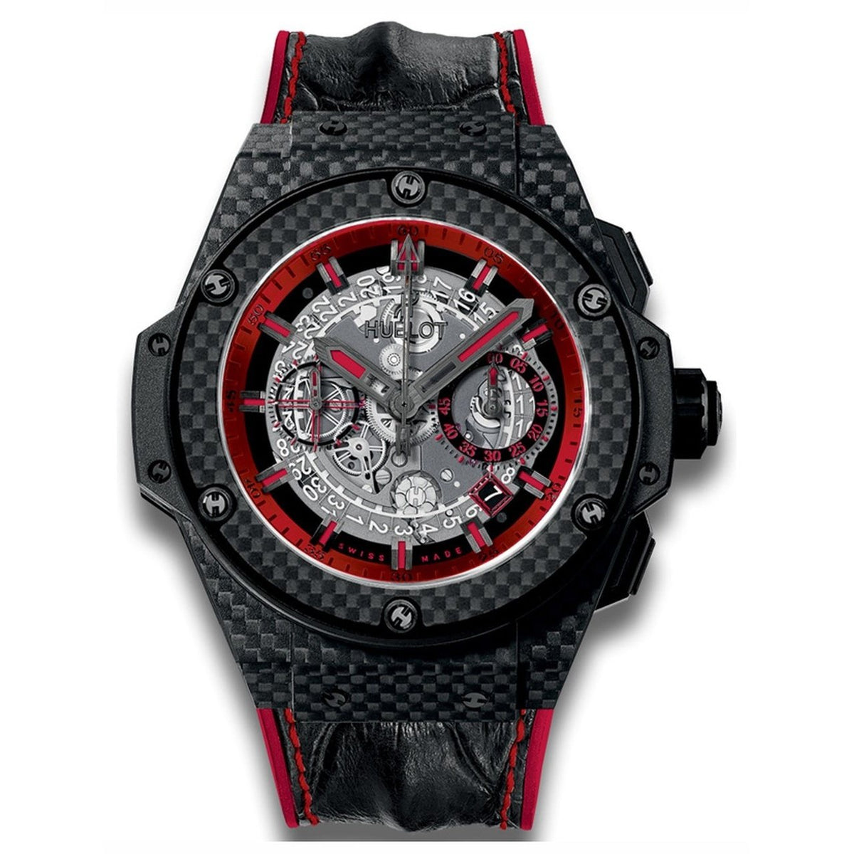Hublot Men's 701.QX.0113.HR King Power Unico Chronograph Red, Black Rubber, Leather Watch