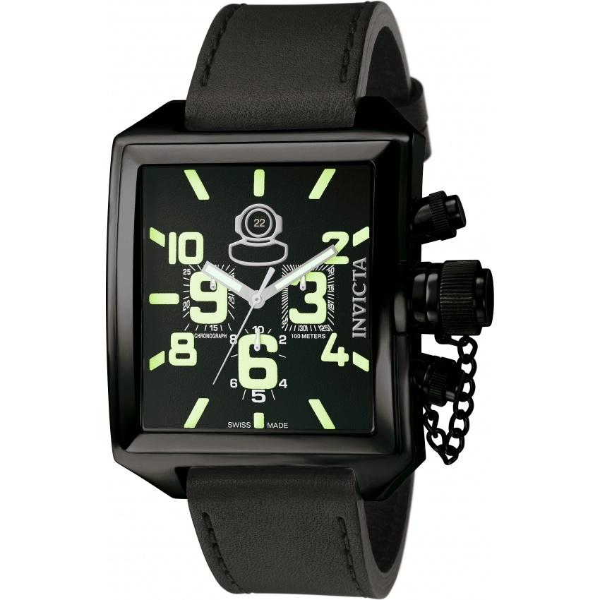 Invicta Men&#39;s 7185 Russian Diver Chronograph Black Leather Watch
