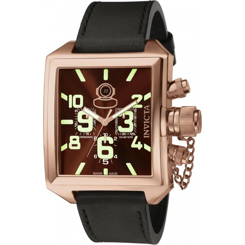 Invicta Men&#39;s 7186 Russian Diver Chronograph Black Leather Watch