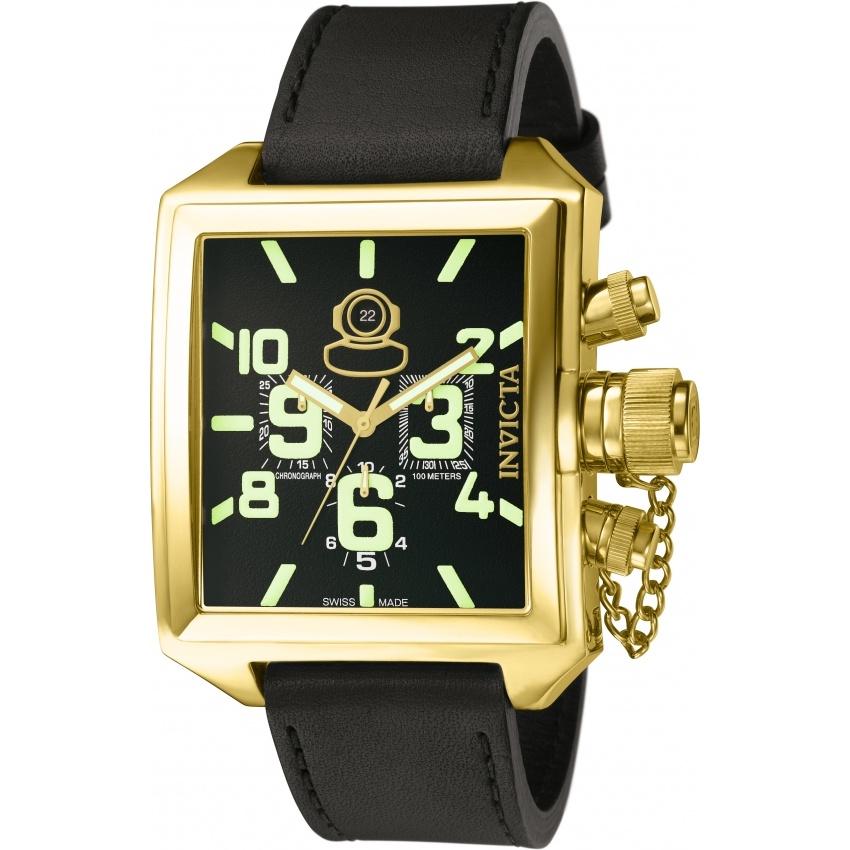 Invicta Men&#39;s 7187 Russian Diver Chronograph Black Leather Watch