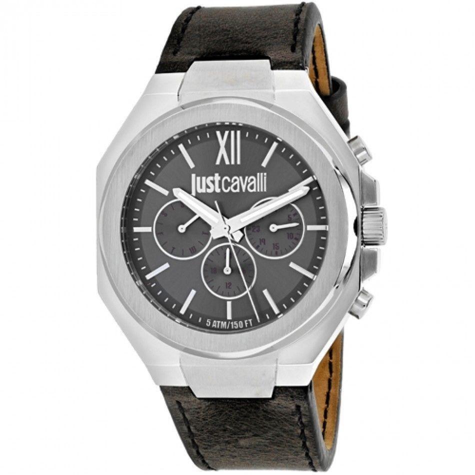Just Cavalli Men&#39;s 7251573002 Strong Chronograph Grey Leather Watch