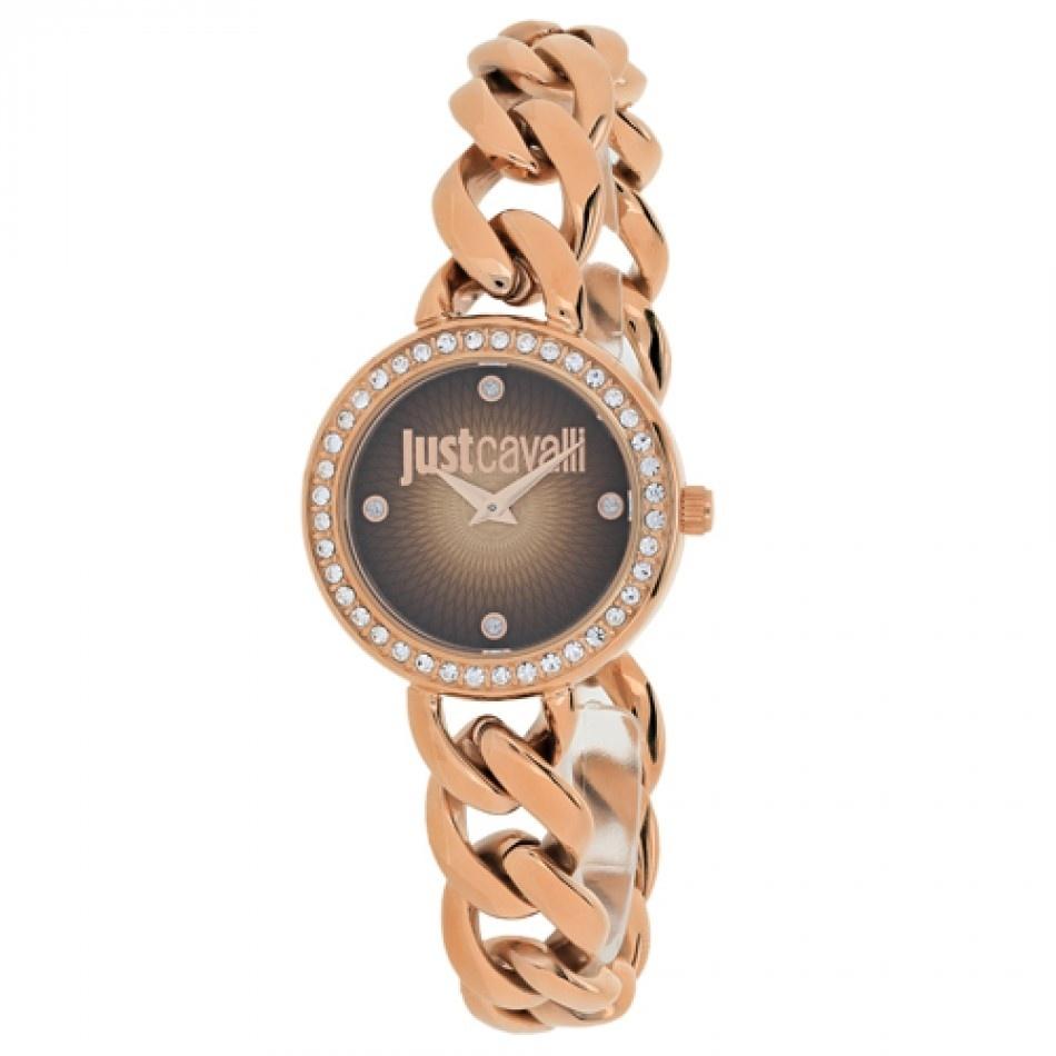 Just Cavalli Women&#39;s 7253212501 Chain Crystal Rose Gold-Tone Stainless Steel Watch