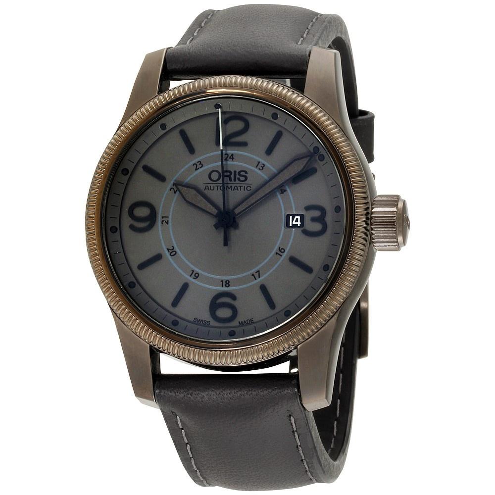 Oris Men's 73376294263LSBLK Big Crown Black Leather Watch