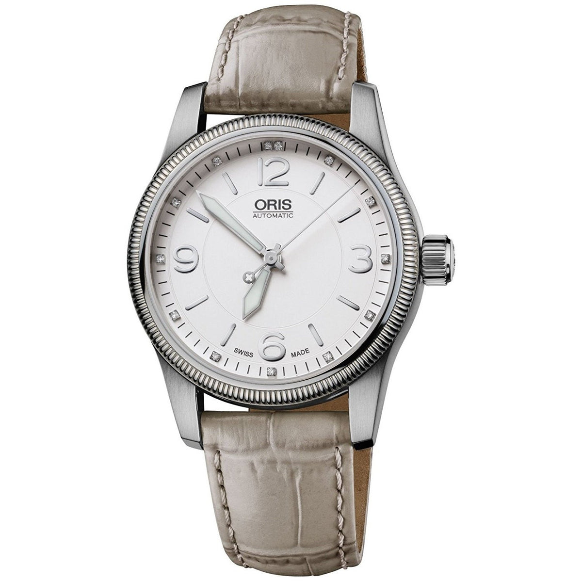 Oris Women&#39;s 73376494031LS Swiss Hunter Team PS Edition Diamond Automatic Grey Leather Watch
