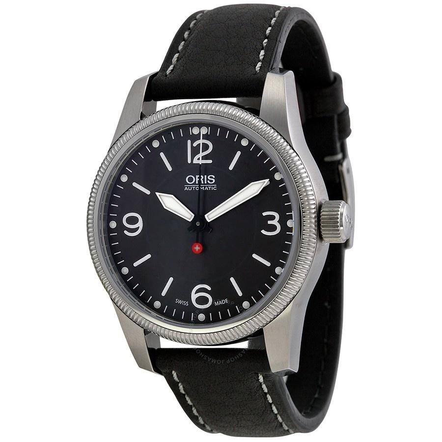 Oris Men&#39;s 73376494063LS Big Crown Automatic Black Leather Watch