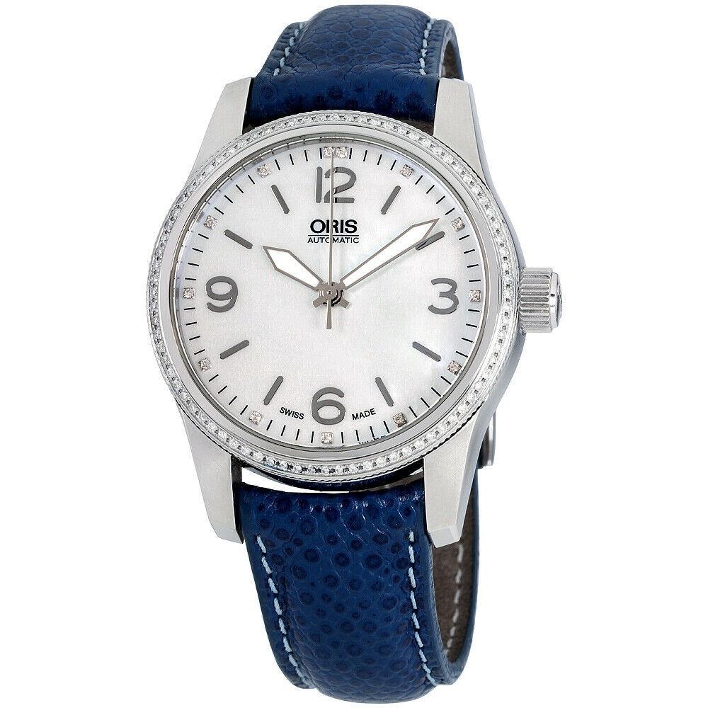 Oris Women's 73376494966LS Big Crown Blue Leather Watch