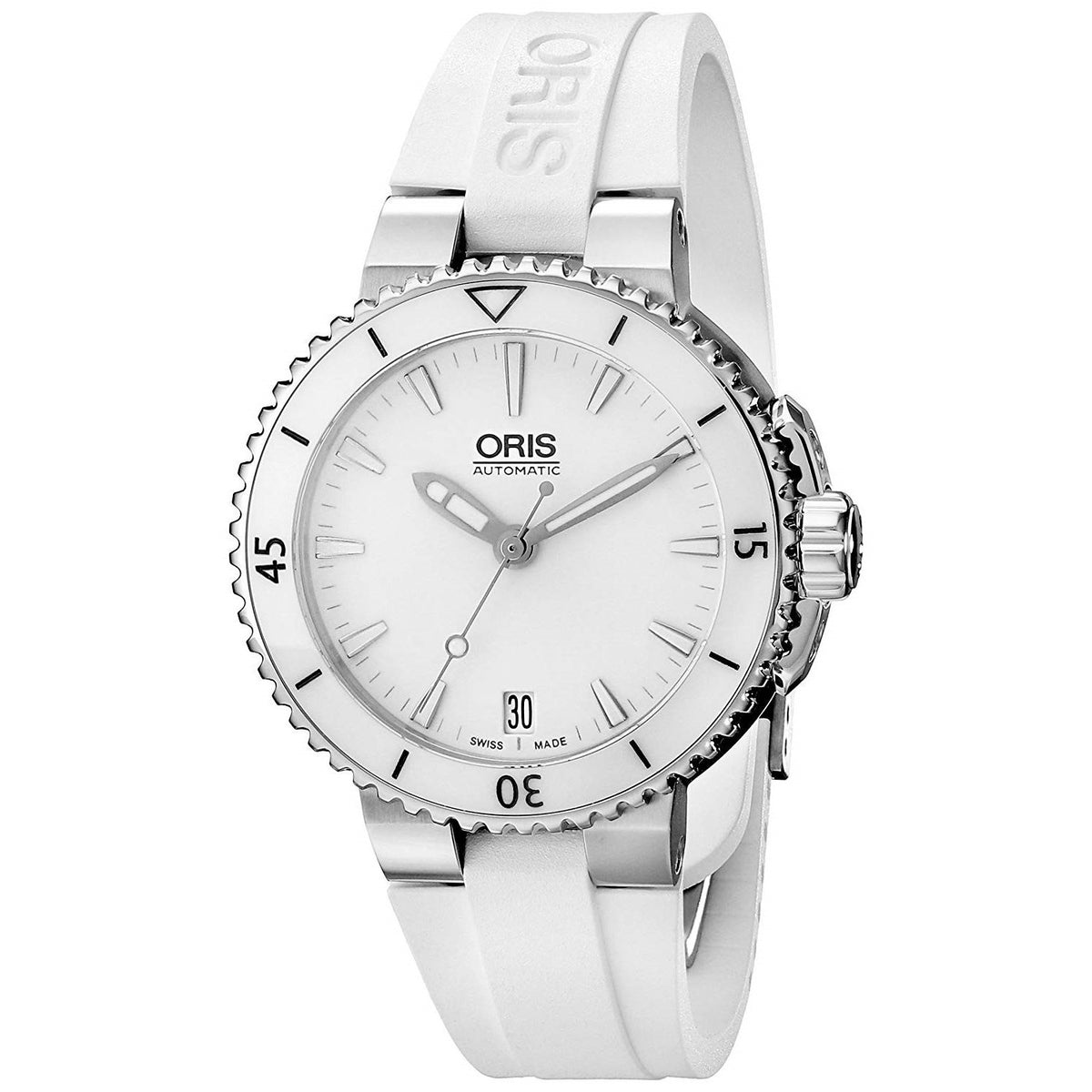 Oris Women&#39;s 73376524156RS Aquis White Rubber Watch