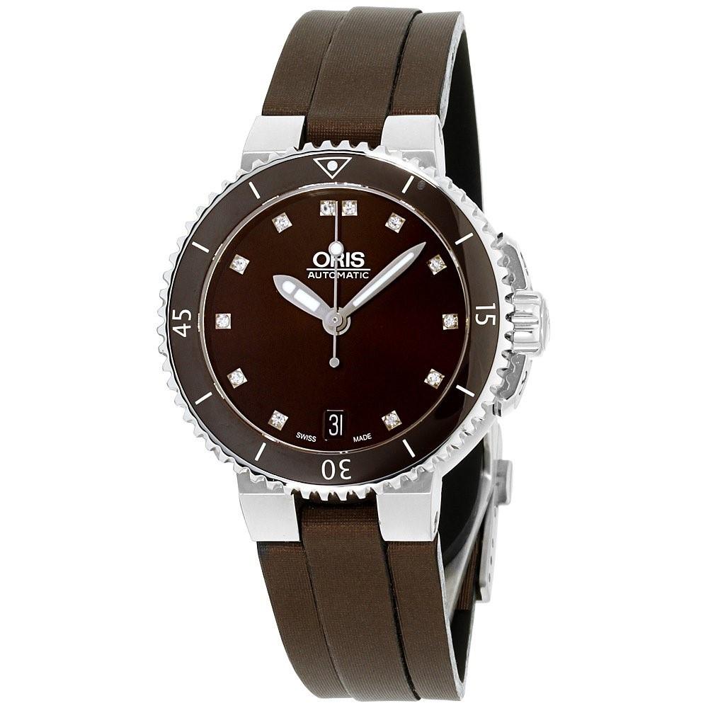 Oris Women&#39;s 73376524192TSBRN Aquis Brown Canvas Watch