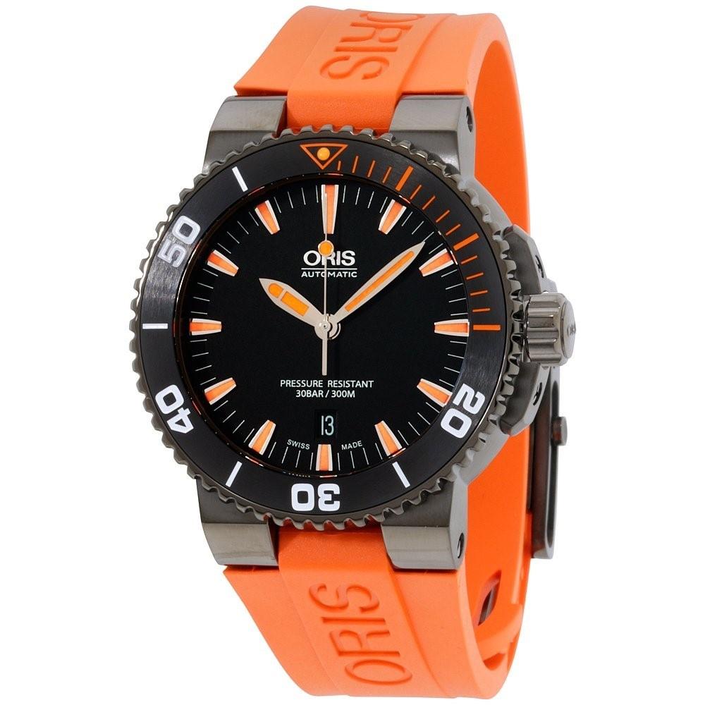 Oris Men's 73376534259RSORG Aquis Orange Silicone Watch
