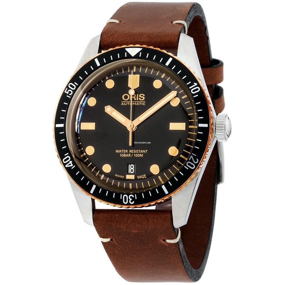 Oris Men&#39;s 73377074354LSDRKBRN Divers Sixty-Five Brown Leather Watch