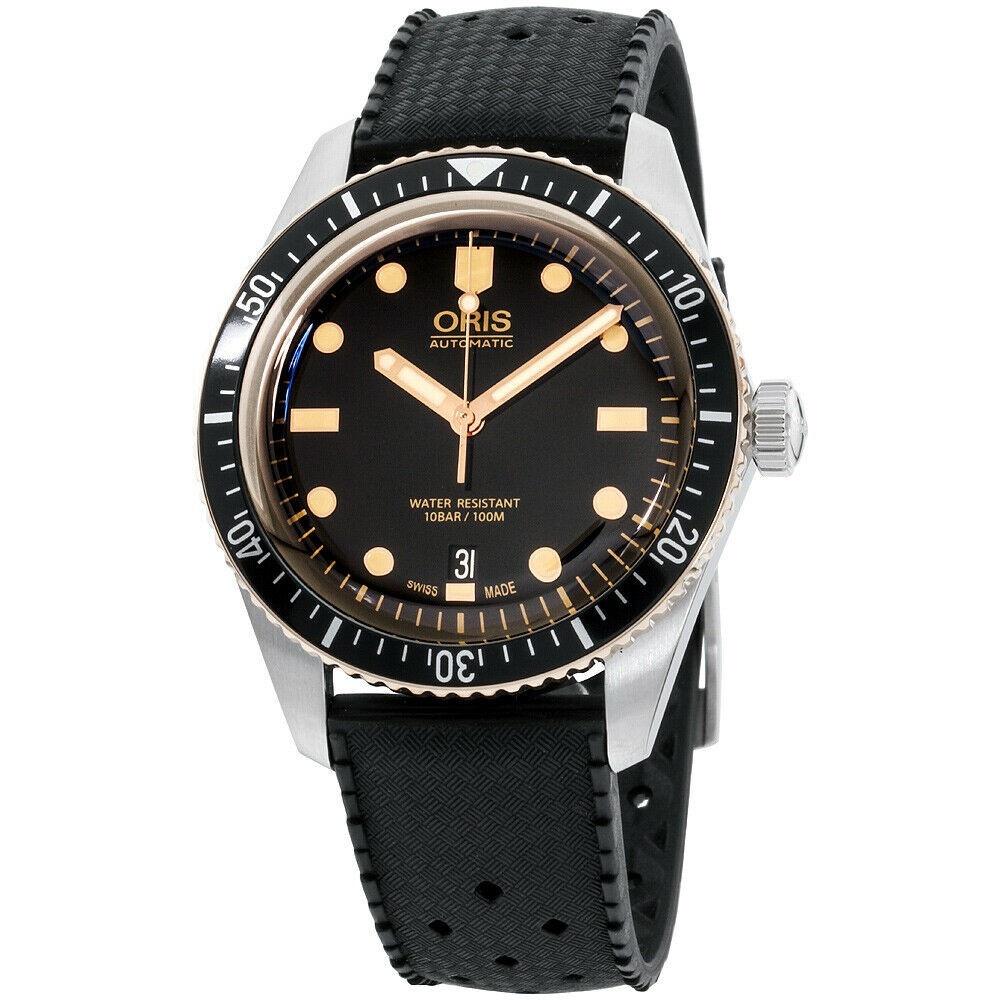 Oris Men&#39;s 73377074354RSBLK Divers Sixty-Five Black Silicone Watch