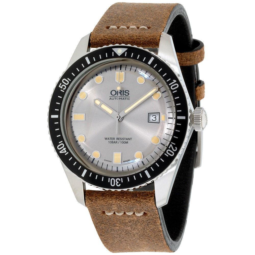 Oris Men&#39;s 73377204051LSBRN Divers Sixty-Five Brown Leather Watch