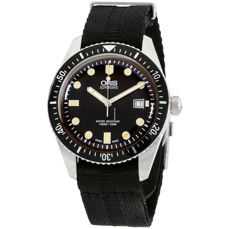 Oris Men's 73377204054TSBLK Divers Sixty-Five Black Canvas Watch