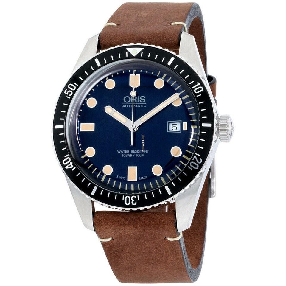Oris Men's 73377204055LSDRKBRN Divers Sixty-Five Brown Leather Watch