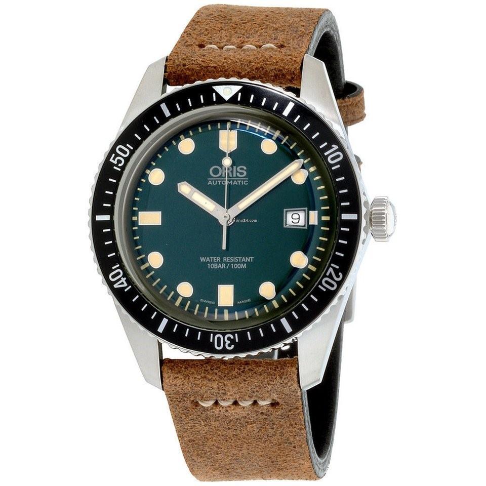 Oris Men's 73377204057LSBRN Divers Sixty-Five Brown Leather Watch