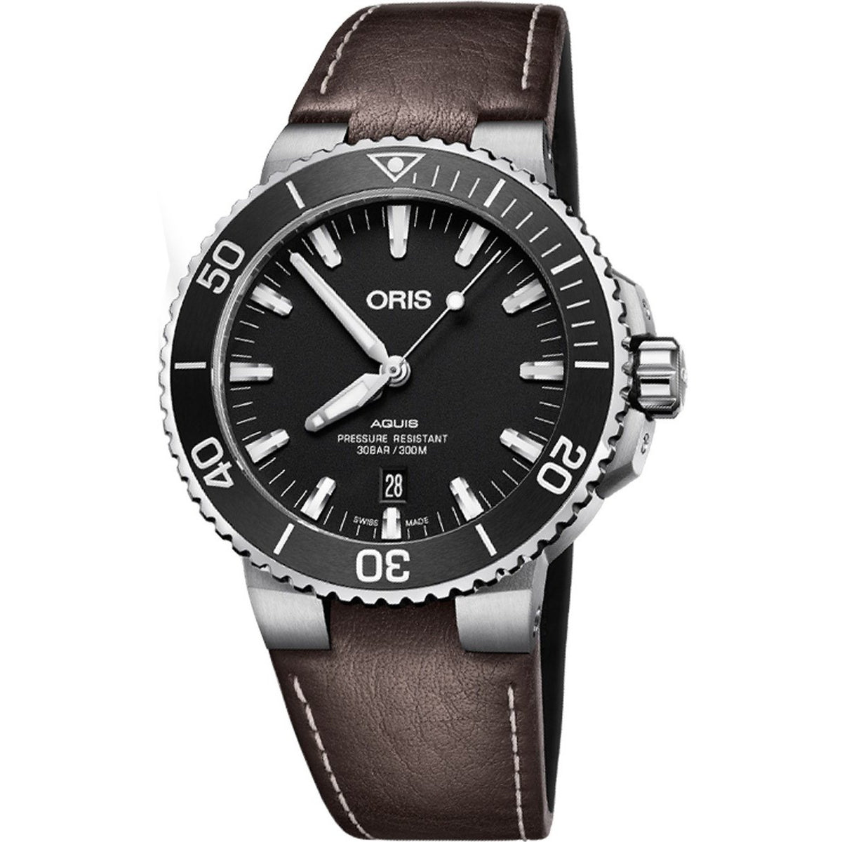 Oris Men's 73377304124LS Aquis Brown Leather Watch