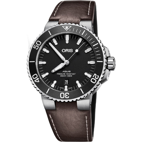 Oris Men's 73377304124LS Aquis Brown Leather Watch