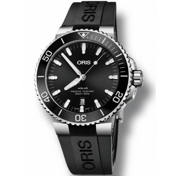 Oris Men's 73377304134RSBLK Aquis Black Rubber Watch