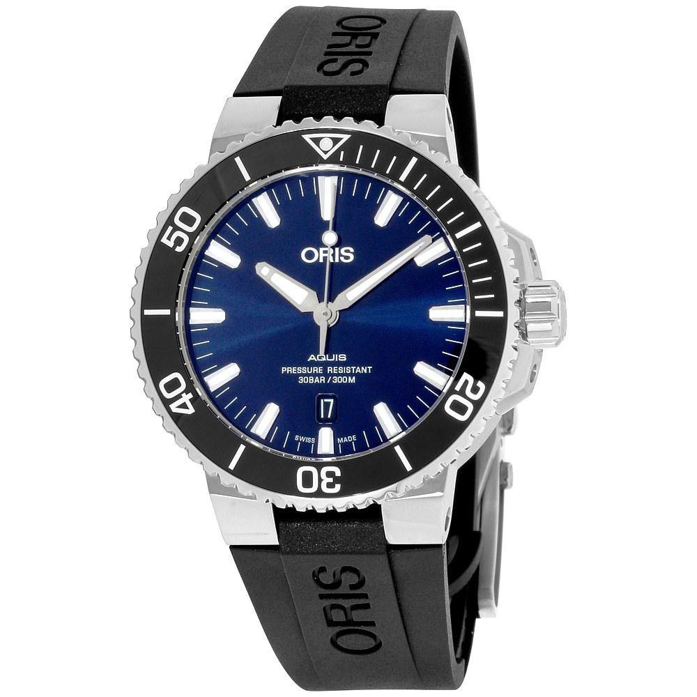 Oris Men's 73377304135RSBLK Aquis Black Silicone Watch