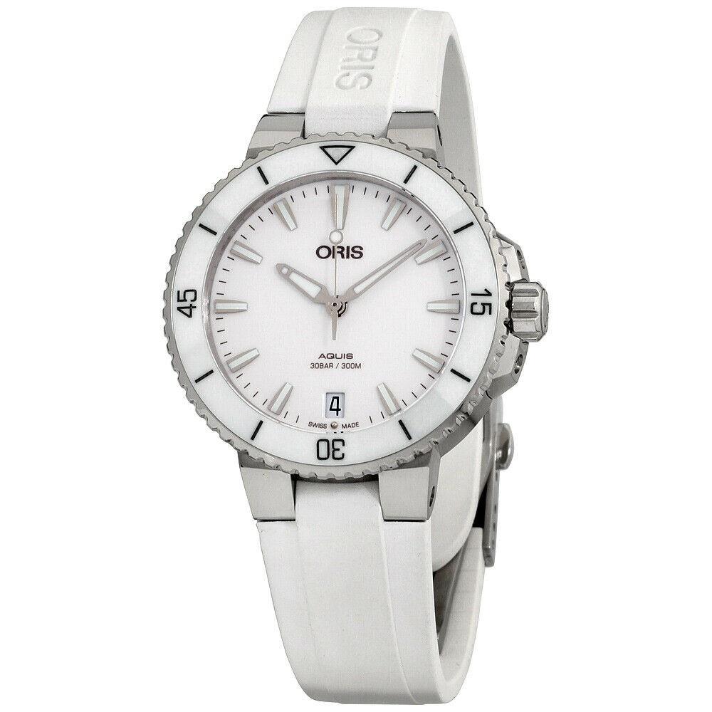 Oris Women&#39;s 73377314151RSWHT Aquis White Silicone Watch