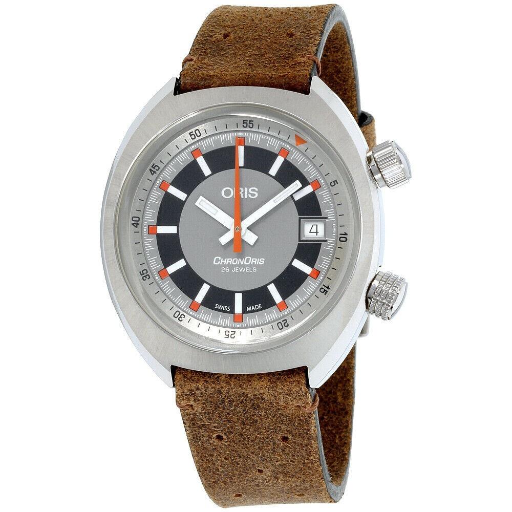 Oris Men&#39;s 73377374053LSBRN Chronoris Brown Leather Watch