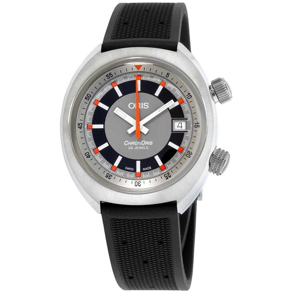 Oris Men's 73377374053RSBLK Chronoris Black Silicone Watch