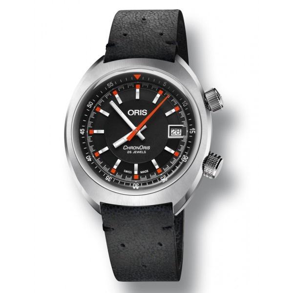 Oris Men's 73377374054LSBLK Chronoris Black Leather Watch