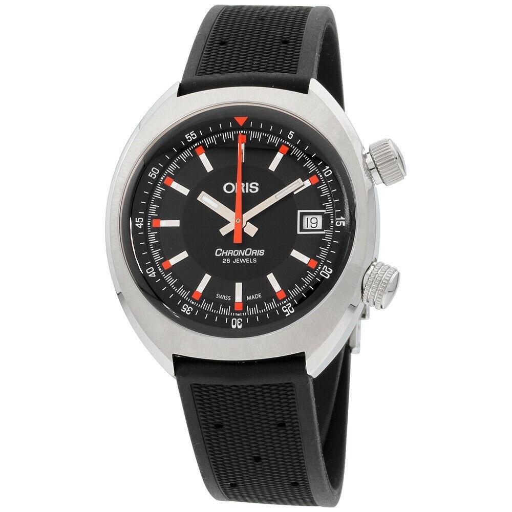 Oris Men's 73377374054RS Chronoris Black Silicone Watch