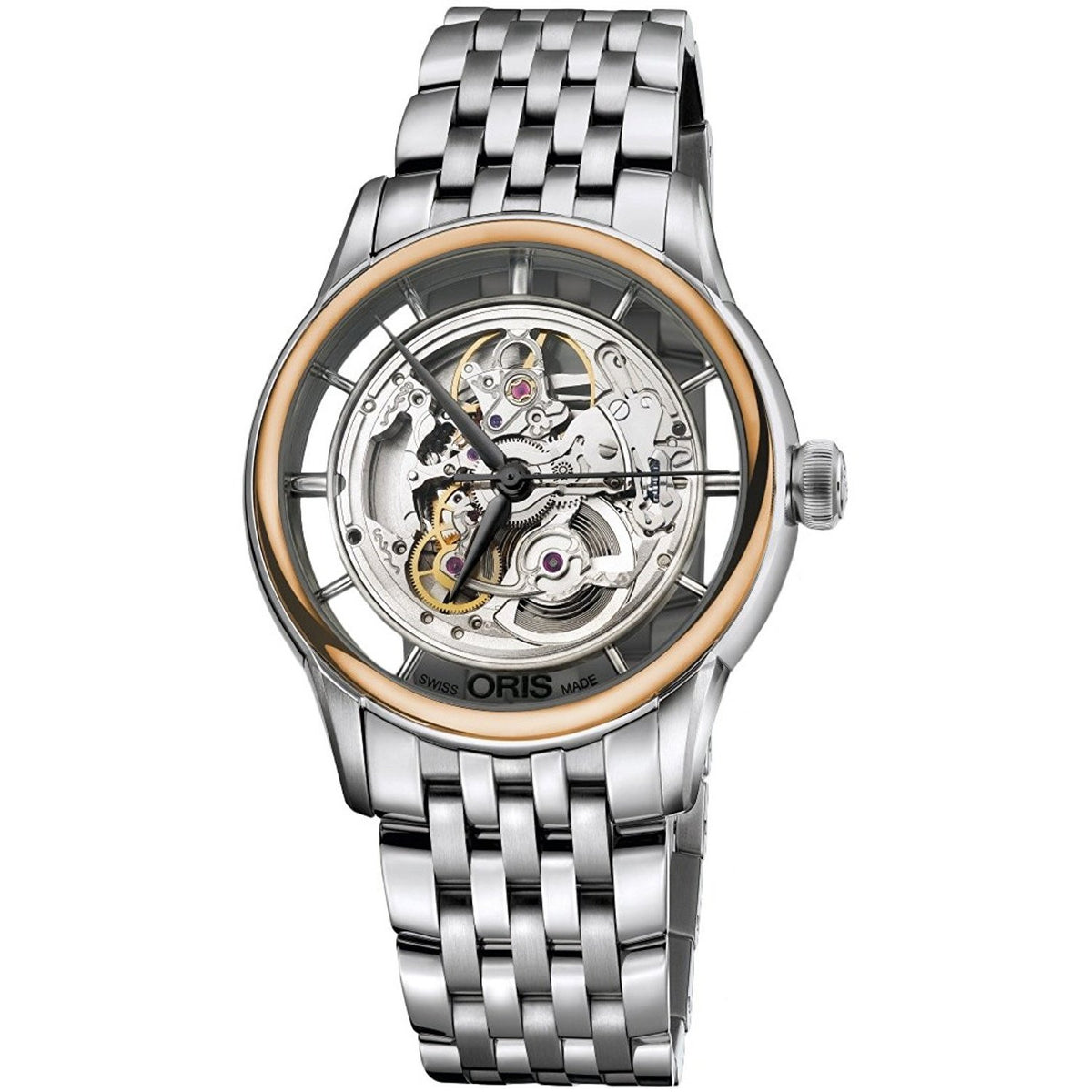 Oris Men&#39;s 73476846351MB Artelier Translucent Skeleton 18Kt Rose Gold Automatic Stainless Steel Watch
