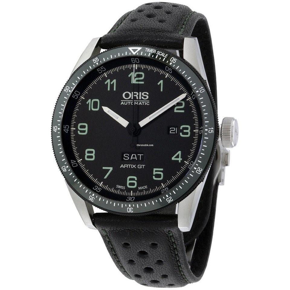 Oris Men&#39;s 73577064494LS Calobra Black Leather Watch