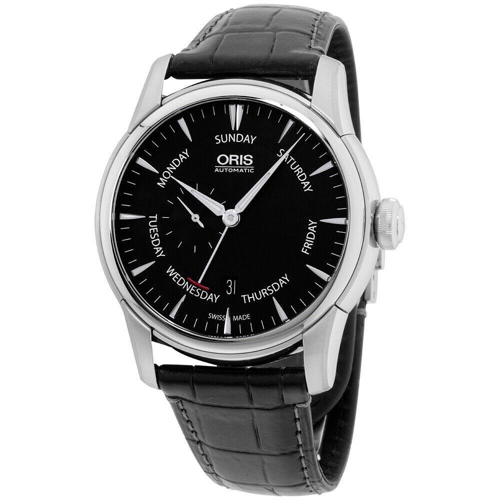 Oris Men&#39;s 74576664054LS Artelier Day Indicator Around the Inner Rim Black Leather Watch