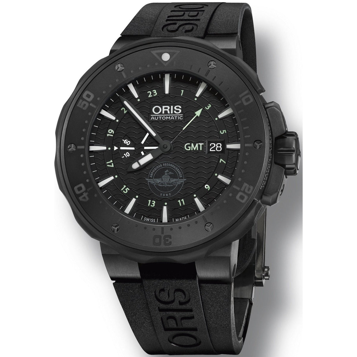 Oris Men&#39;s 74777157754SET Pro Diver Force Recon GMT Black Rubber Watch