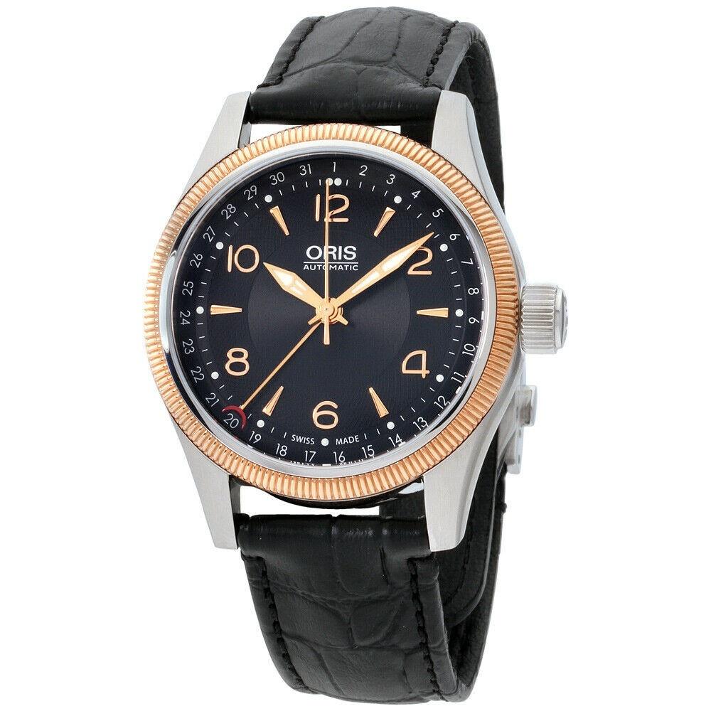 Oris Men's 75476794334LS Big Crown Black Leather Watch