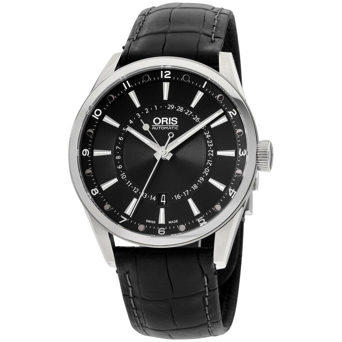 Oris Men&#39;s 76176914054LSBLK Artix Pointer Moon Black Leather Watch