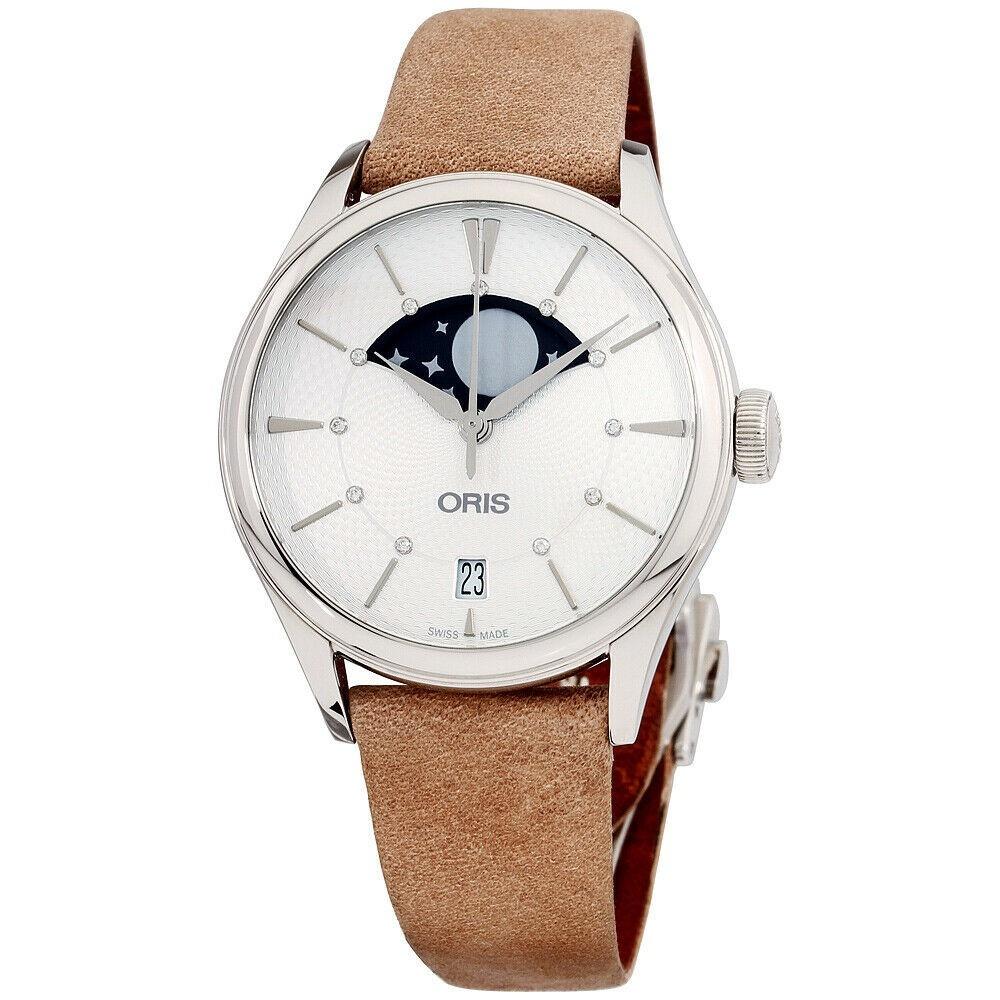 Oris Women&#39;s 76377234051LSBGE Artelier Grande Lune Date Beige Leather Watch