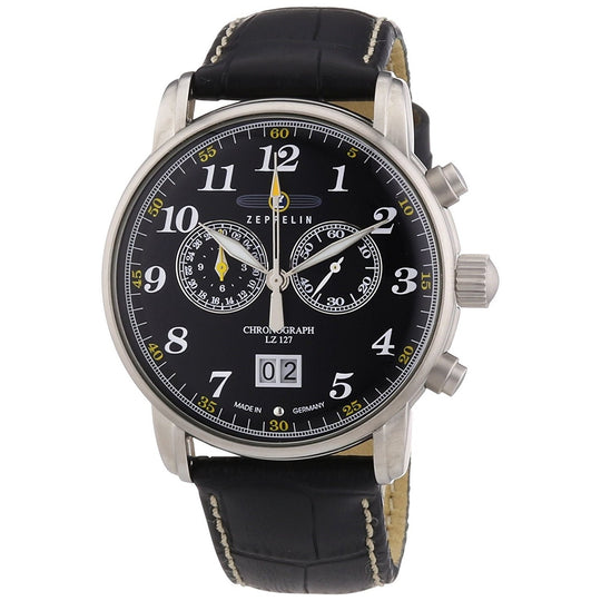 Zeppelin Men's 7686-2 Graf Chronograph Black Leather Watch