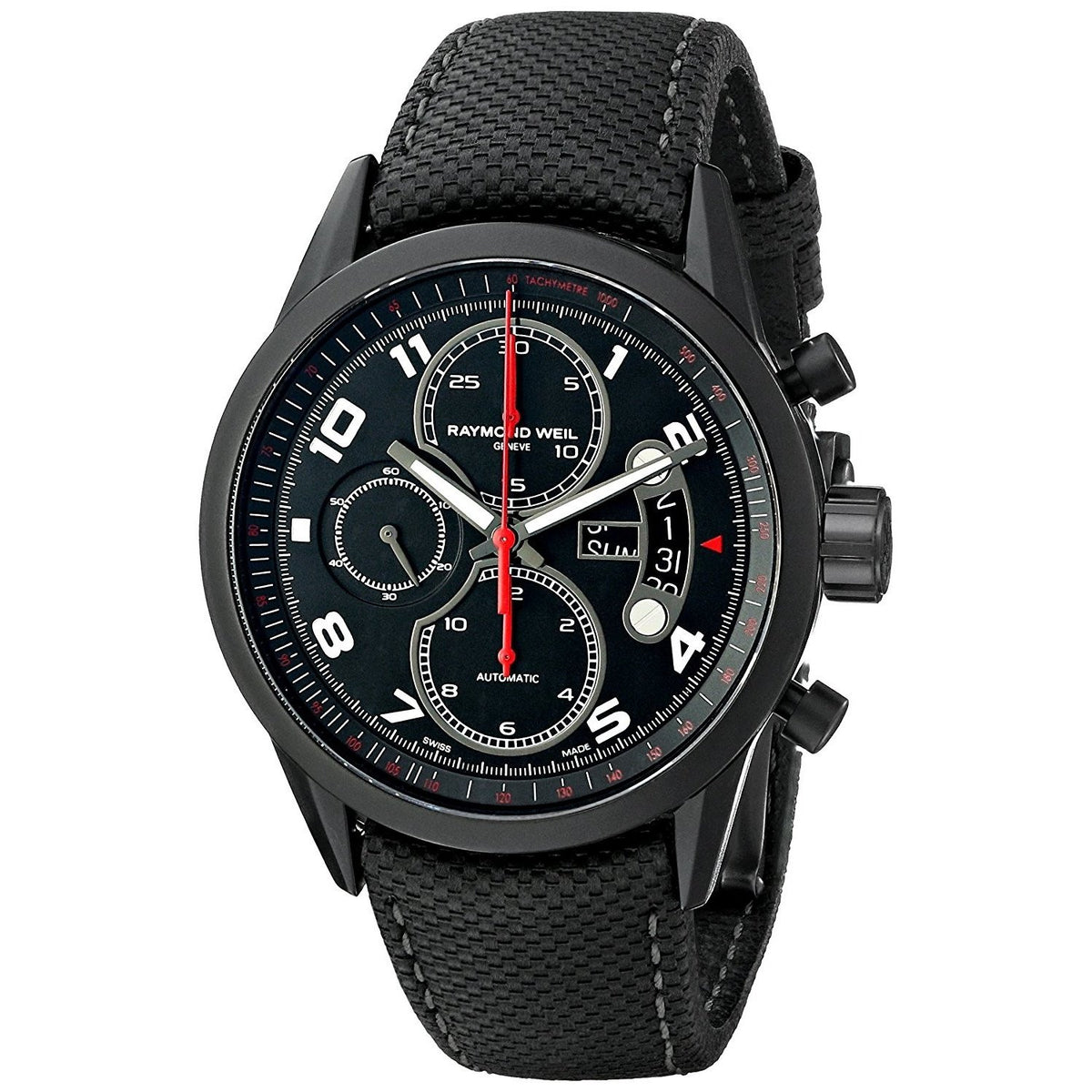 Raymond Weil Men&#39;s 7730-BK-05207 Freelancer Chronograph Automatic Black Leather Watch