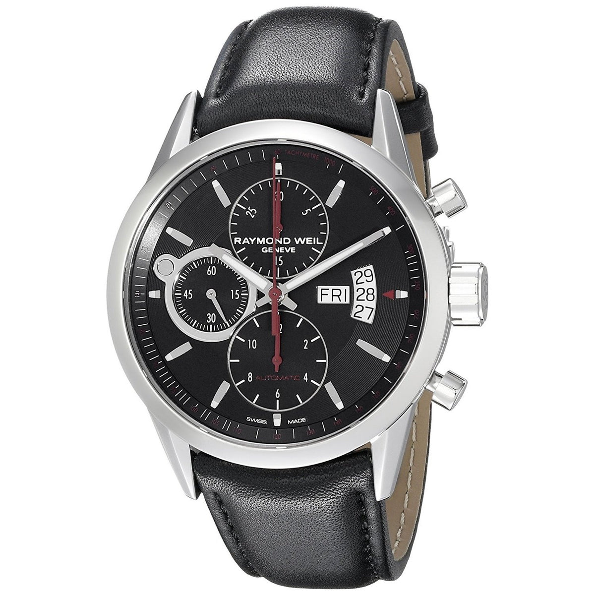 Raymond Weil Men&#39;s 7730-STC-20041 Freelancer Chronograph Automatic Black Leather Watch