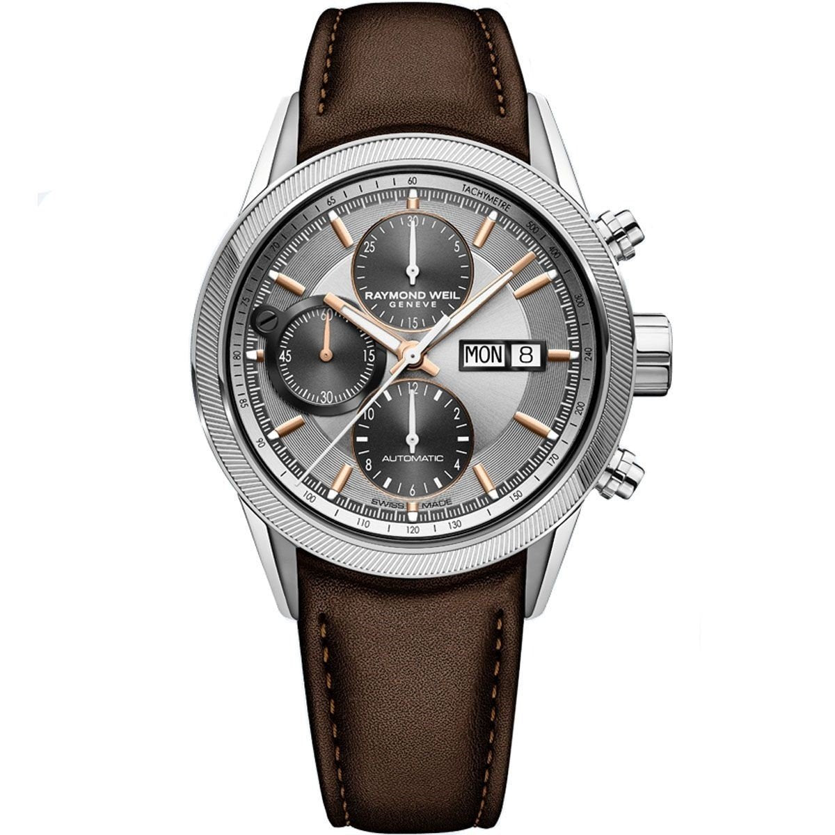 Raymond Weil Men&#39;s 7731-SC2-65655 Freelancer Chronograph Automatic Brown Leather Watch