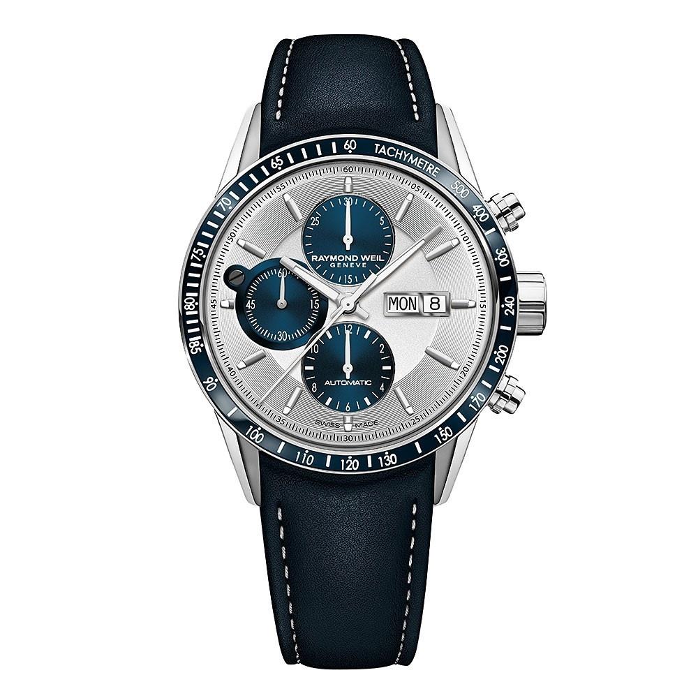 Raymond Weil Men&#39;s 7731-SC3-65521 Freelancer Chronograph Automatic Blue Leather Watch