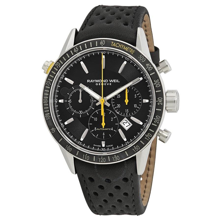 Raymond Weil Men&#39;s 7740-SC1-20021 Freelancer Chronograph Automatic Black Leather Watch