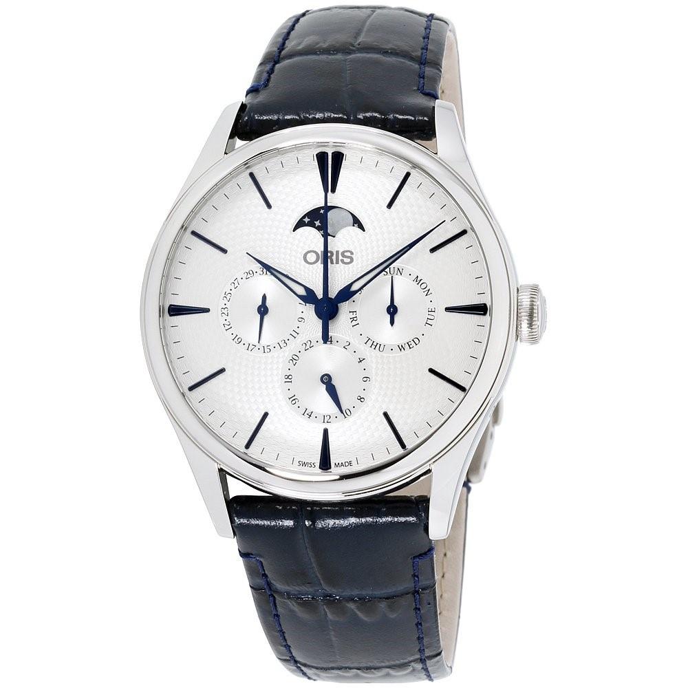 Oris Men&#39;s 78177294051LSBLU Artelier Brown Leather Watch