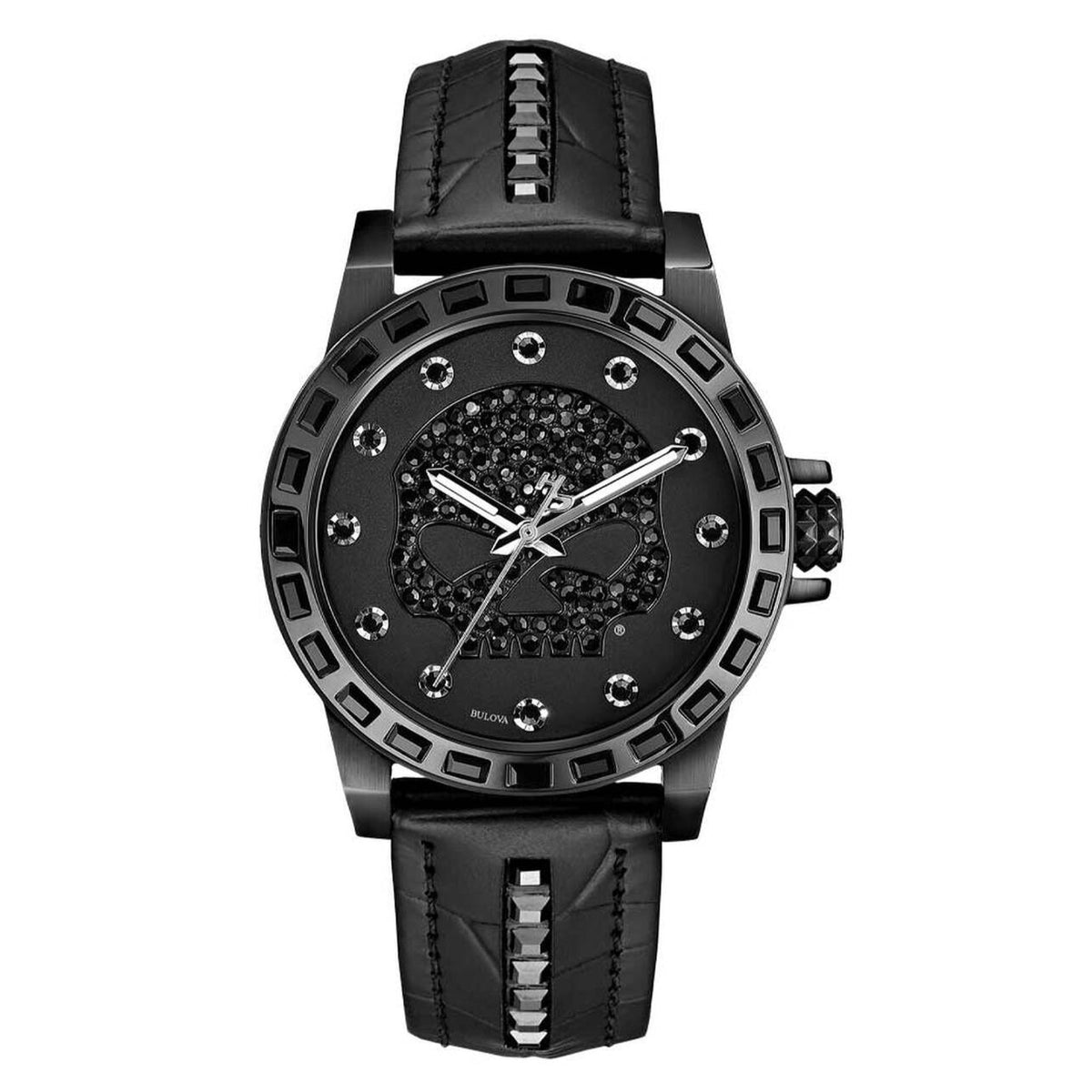 Bulova Harley-Davidson Women's 78L126 Harley-Davidson Crystal Black Leather Watch
