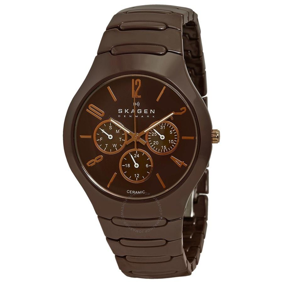 Skagen Men's 817SXDC1 Multi-Function Brown Ceramic Watch