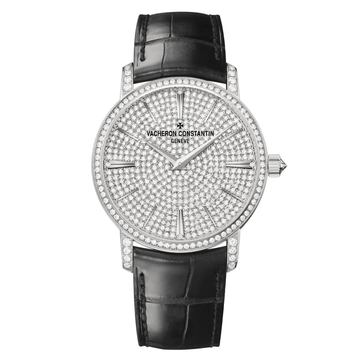 Vacheron Constantin Men's 82673-000G-9821 Traditionnelle Diamonds Black Leather Watch